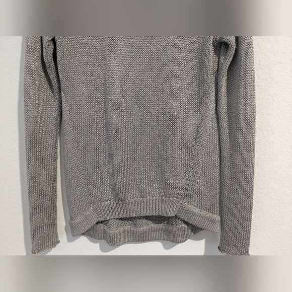 Diane Von Furstenberg Silver Metallic Shiny Open Knit Boat Neck Long Sleeve Top - Picture 7 of 13